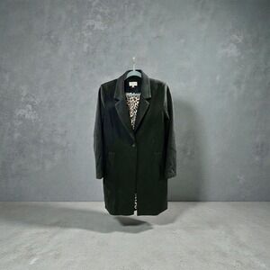 Skies Are Blue Black Long Lapel Coat Leopard Print Lined Women's Size Small